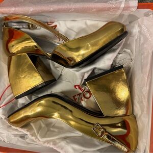 Nodaleto Bulla Pia Gold Speccio Block Heel Shoes 90mm heel